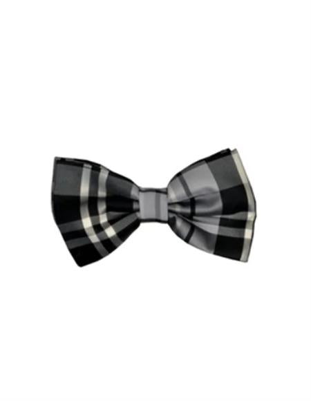 Mens Formal - Wedding Bowtie - Prom Black and Grey Plaid Bowtie