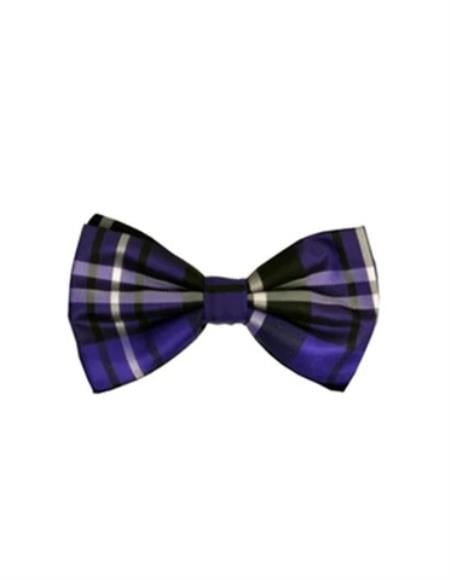 Mens Formal - Wedding Bowtie - Prom Purple and Black Plaid Bowtie
