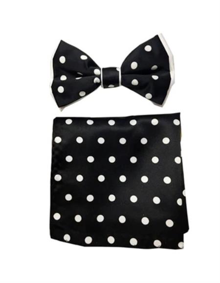 Mens Formal - Wedding Bowtie - Prom Black and White Polka Bowtie