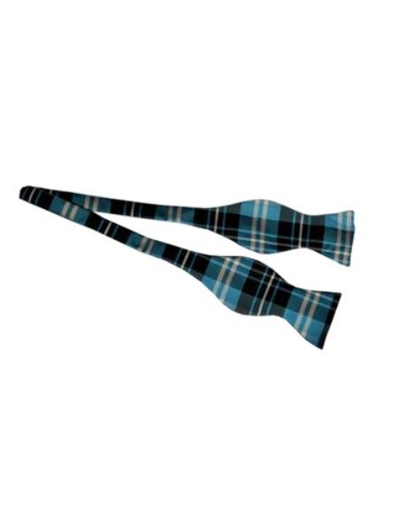 Mens Formal - Wedding Bowtie - Prom Aqua Plaid Self-Tie Bowtie