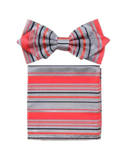 Mens Formal - Wedding Bowtie - Prom Orange and Grey Stripe Bowtie
