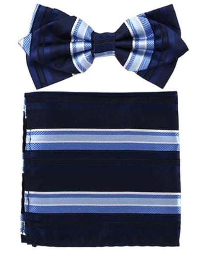 Mens Formal - Wedding Bowtie - Prom Navy and Sky Stripe Bowtie