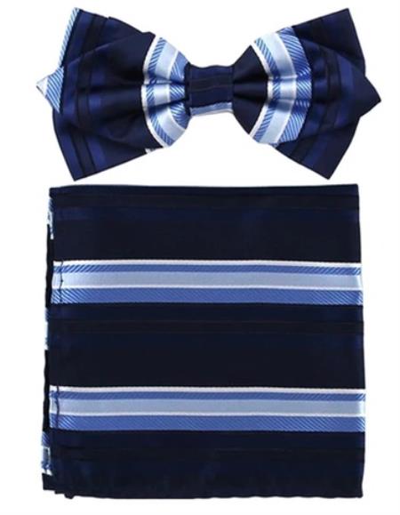 Mens Formal - Wedding Bowtie - Prom Navy and Sky Stripe Bowtie
