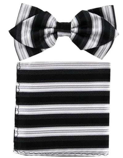 Mens Formal - Wedding Bowtie - Prom Black and White Stripe Bowtie