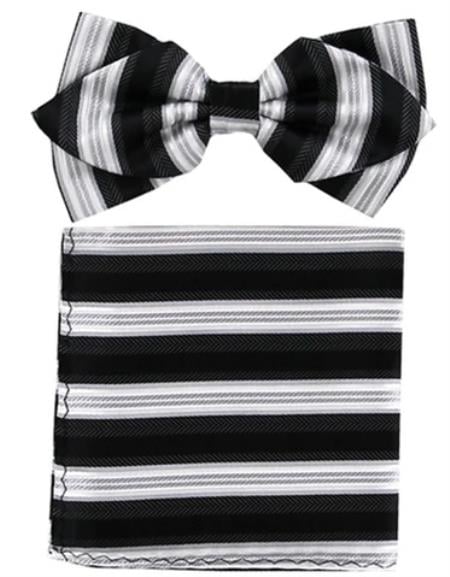 Mens Formal - Wedding Bowtie - Prom Black and White Stripe Bowtie
