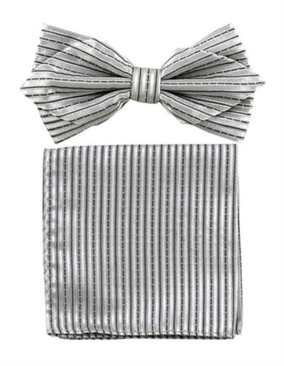 Mens Formal - Wedding Bowtie - Prom Silver Stripe Bowtie