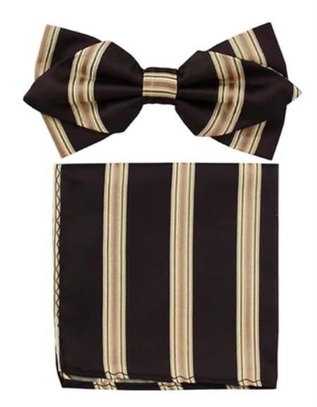 Mens Formal - Wedding Bowtie - Prom Black and Gold Stripe Bowtie