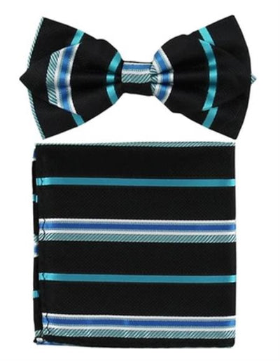 Mens Formal - Wedding Bowtie - Prom Black and Teal Stripe Bowtie