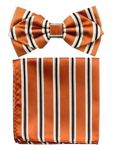 Mens Formal - Wedding Bowtie - Prom Orange Stripe Bowtie