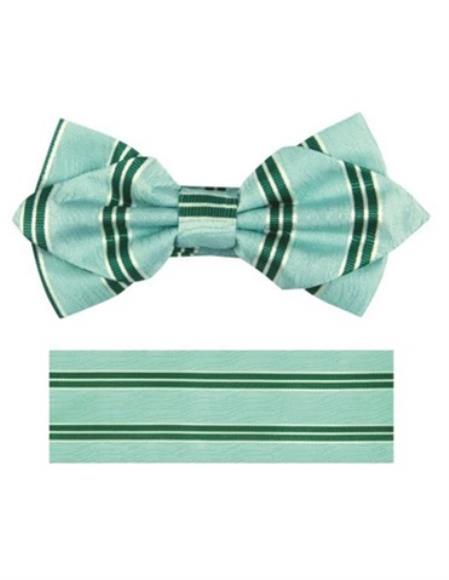 Mens Formal - Wedding Bowtie - Prom Aqua Green Stripe Bowtie