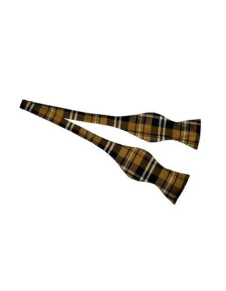 Mens Formal - Wedding Bowtie - Prom Yellow Plaid Self Tie Bowtie