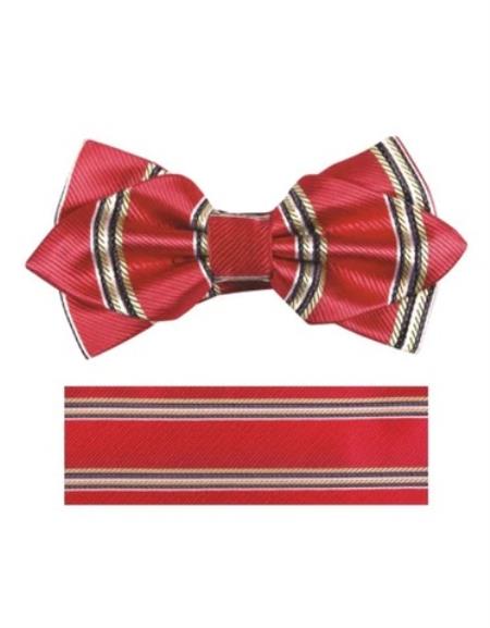 Mens Formal - Wedding Bowtie - Prom Red Rope Stripe Bowtie