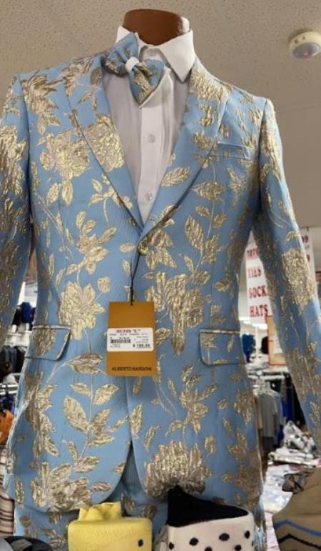 Light Blue Paisley Tuxedo with Gold Accents