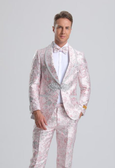 Paisley Suits - Wedding Tuxedo - Groom Pink Suit + Matching Bowtie