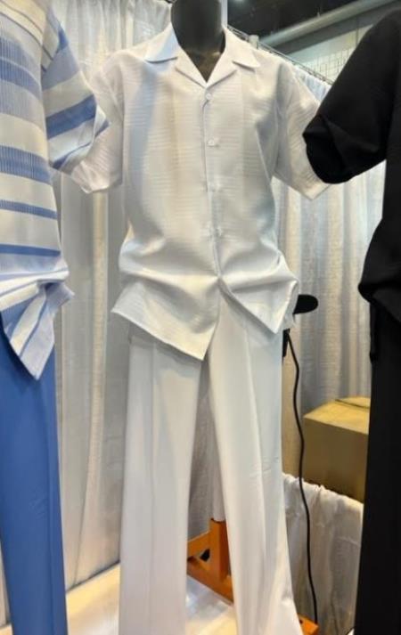 Mens Walking Suit - Casual Shirt and Pants - White