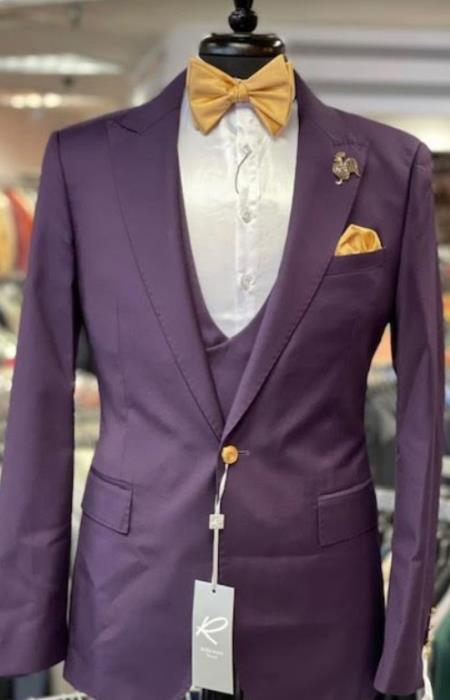 Plum Purple Double-Breasted Suit with Gold Buttons