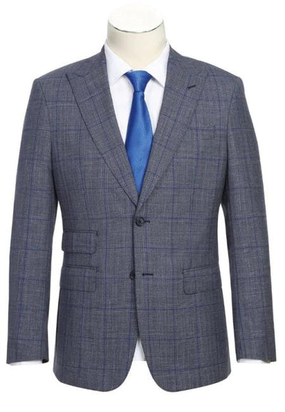 Real Suits - Business Suit By English Laundry Designer Brand - Gray with Blue Windowpane