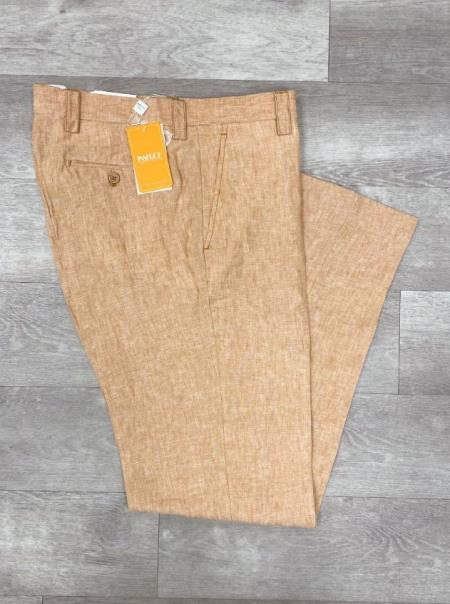 Linen Flat Front Pants Camel