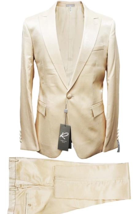 Rossiman Sateen Cream Shiny Suit