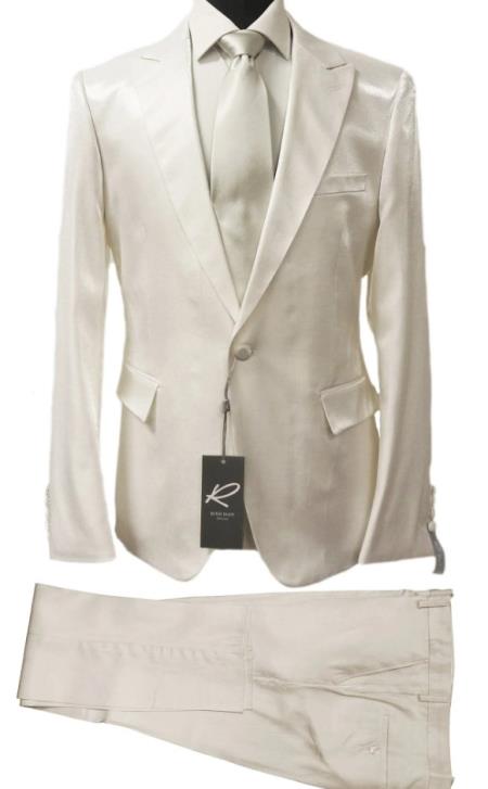 Rossiman White Sateen Suit - High-Shine Finish