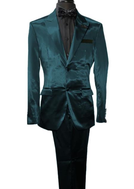 Teal Blue Sateen Vested Blazer for Men