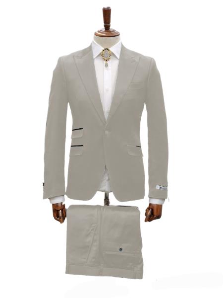 Mens Shiny Blazer - Off-White Sateen Vested Suit