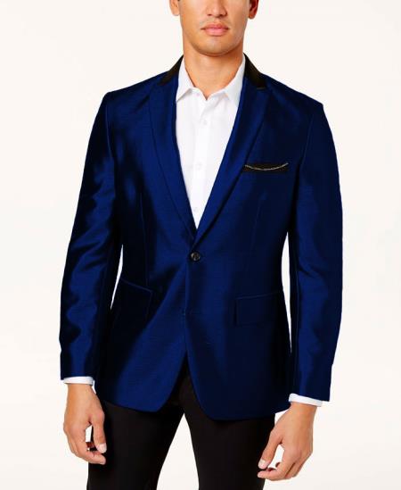 Mens Shiny Blazer - Royal Blue Sateen Vested Suit