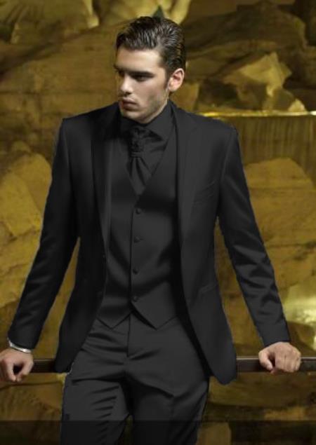 Shiny Black Sateen Vested Blazer by ROSSI MAN