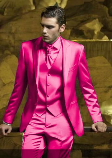 Shiny Hot Pink Sateen Vested Blazer