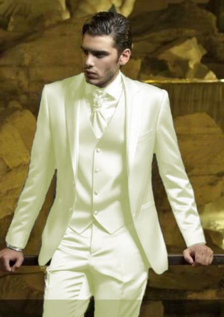 Shiny Ivory Sateen Vested Blazer for Men