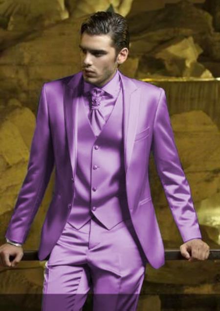 Lavender Sateen Vested Blazer by ROSSI MAN