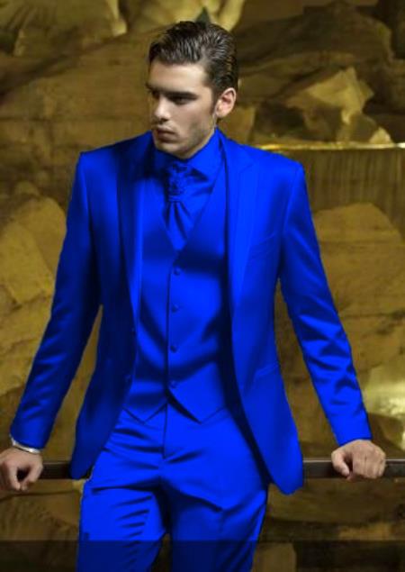 Navy Sateen Slim Fit Vested Blazer by ROSSI MAN