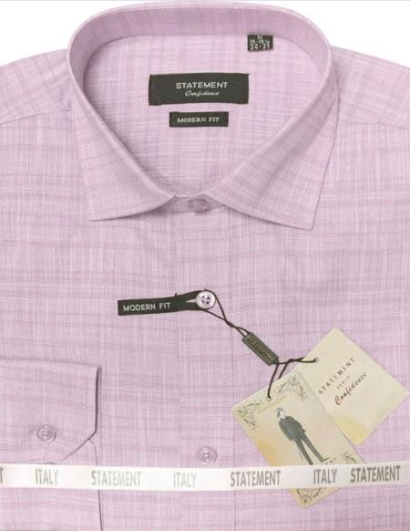 Mens Long Sleeve 100% Cotton Shirt - Light Texture - Pink