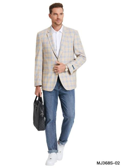 Wool Sport Coat - Plaid Blazer - Windowpane Blazer - Tan