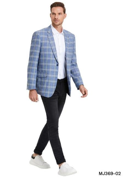 Wool Sport Coat - Plaid Blazer - Windowpane Blazer - Blue