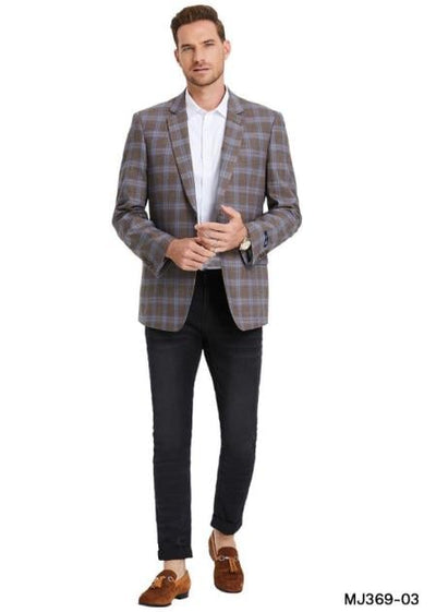 Wool Sport Coat - Plaid Blazer - Windowpane Blazer - Camel