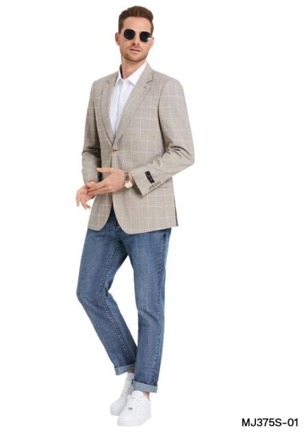 Wool Sport Coat - Plaid Blazer - Windowpane Blazer - Tan