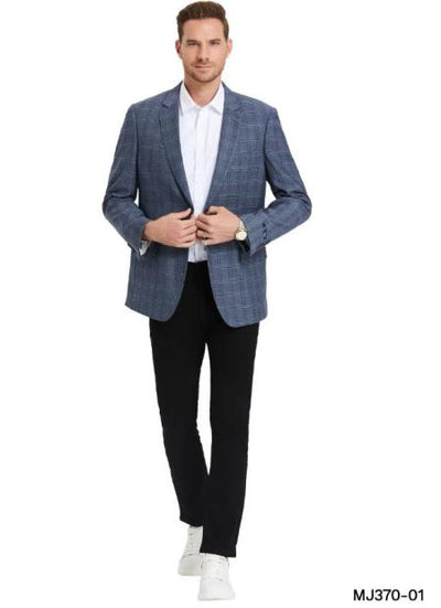 Wool Sport Coat - Plaid Blazer - Windowpane Blazer - Blue