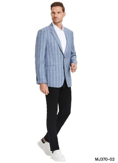 Wool Sport Coat - Plaid Blazer - Windowpane Blazer - Navy