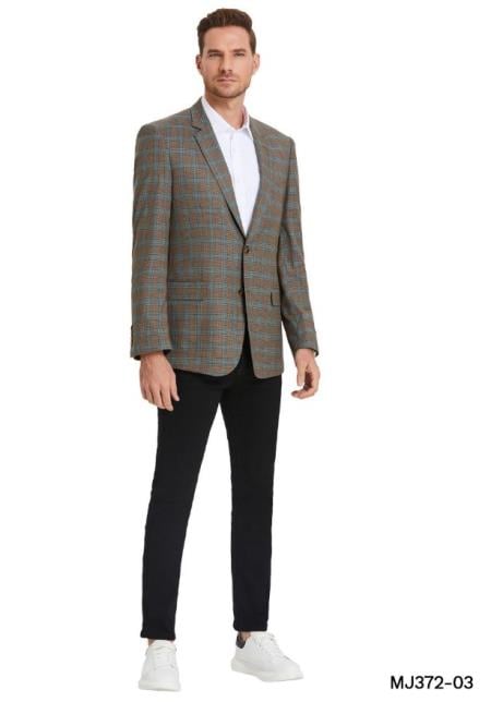 Wool Sport Coat - Plaid Blazer - Windowpane Blazer - Green