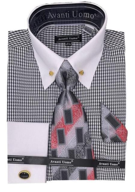 Black Pin Collar Dress Shirt With Collar Bar