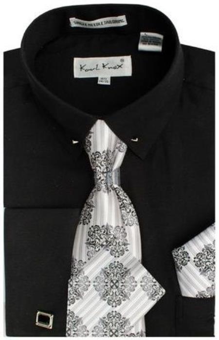 Black Pin Collar Dress Shirt With Collar Bar Black Pin Collar Dress Shirt With Collar Bar