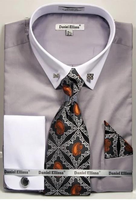 Grey Pin Collar Dress Shirt