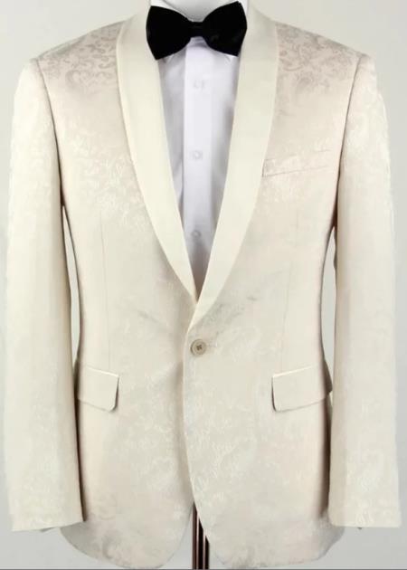 Ivory Dinner Jacket - Ivory Blazer - Cream Paisley Wedding Tuxedo Jacket