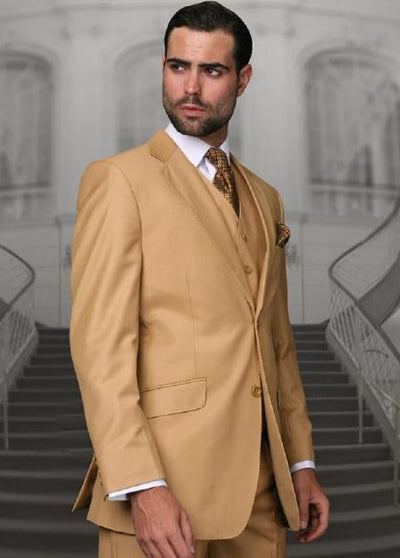 Mens Suits Regular Fit - Wool Suit - Pleated Pants - Camel Suit