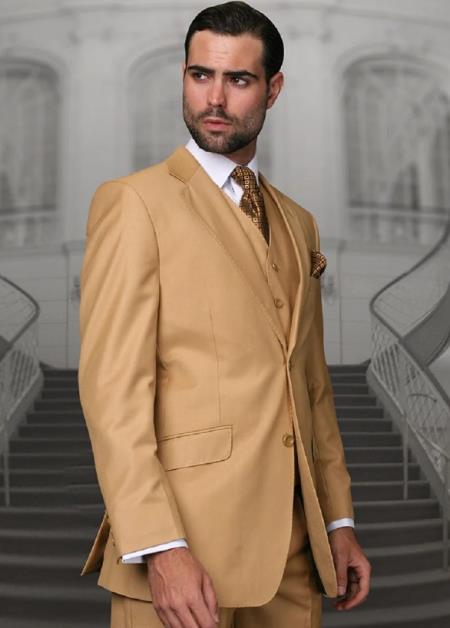 Mens Suits Regular Fit - Wool Suit - Pleated Pants - Camel Suit