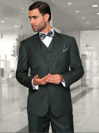 Mens Suits Regular Fit - Wool Suit - Pleated Pants - Hunter Green Suit