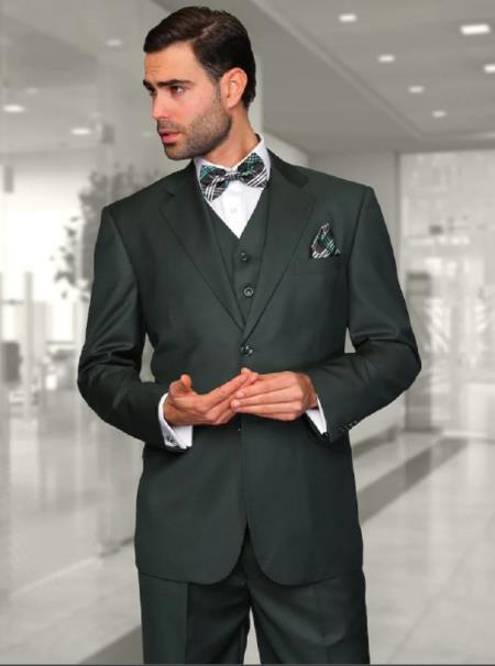 Mens Suits Regular Fit - Wool Suit - Pleated Pants - Hunter Green Suit
