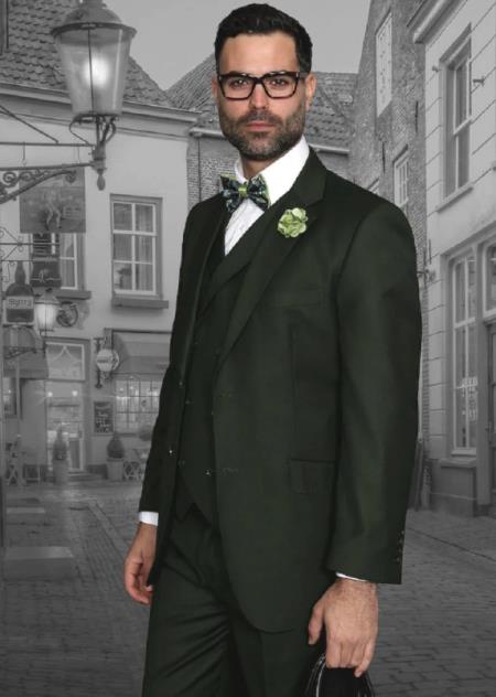 Mens Suits Regular Fit - Wool Suit - Pleated Pants - Olive Green Suit