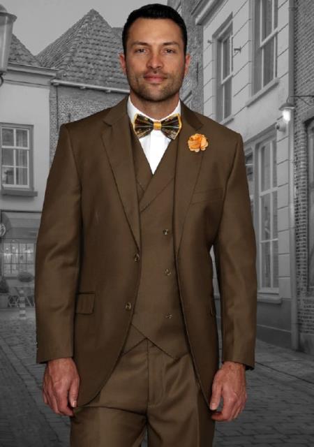 Mens Suits Regular Fit - Wool Suit - Pleated Pants - Bronze Suit